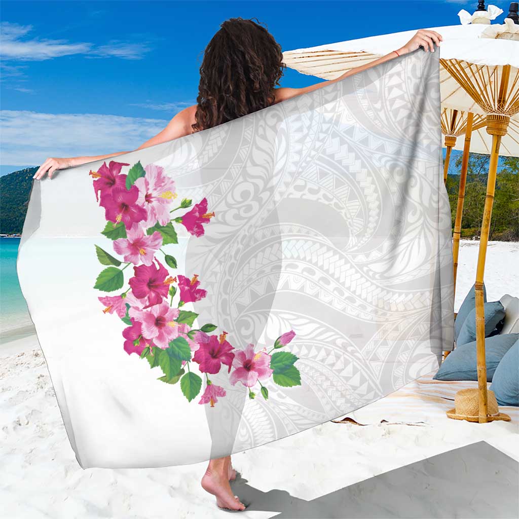 Hawaiian Hibiscus and Art Polynesian Tattoo Sarong White Color LT03 One Size 44 x 66 inches White - Polynesian Pride