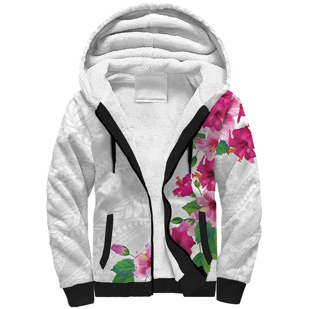 Hawaiian Hibiscus and Art Polynesian Tattoo Sherpa Hoodie White Color LT03 Unisex White - Polynesian Pride