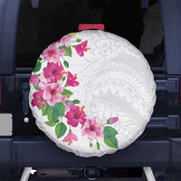 Hawaiian Hibiscus and Art Polynesian Tattoo Spare Tire Cover White Color