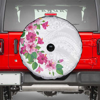 Hawaiian Hibiscus and Art Polynesian Tattoo Spare Tire Cover White Color