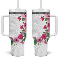 Hawaiian Hibiscus and Art Polynesian Tattoo Tumbler With Handle White Color