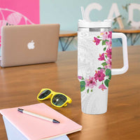 Hawaiian Hibiscus and Art Polynesian Tattoo Tumbler With Handle White Color