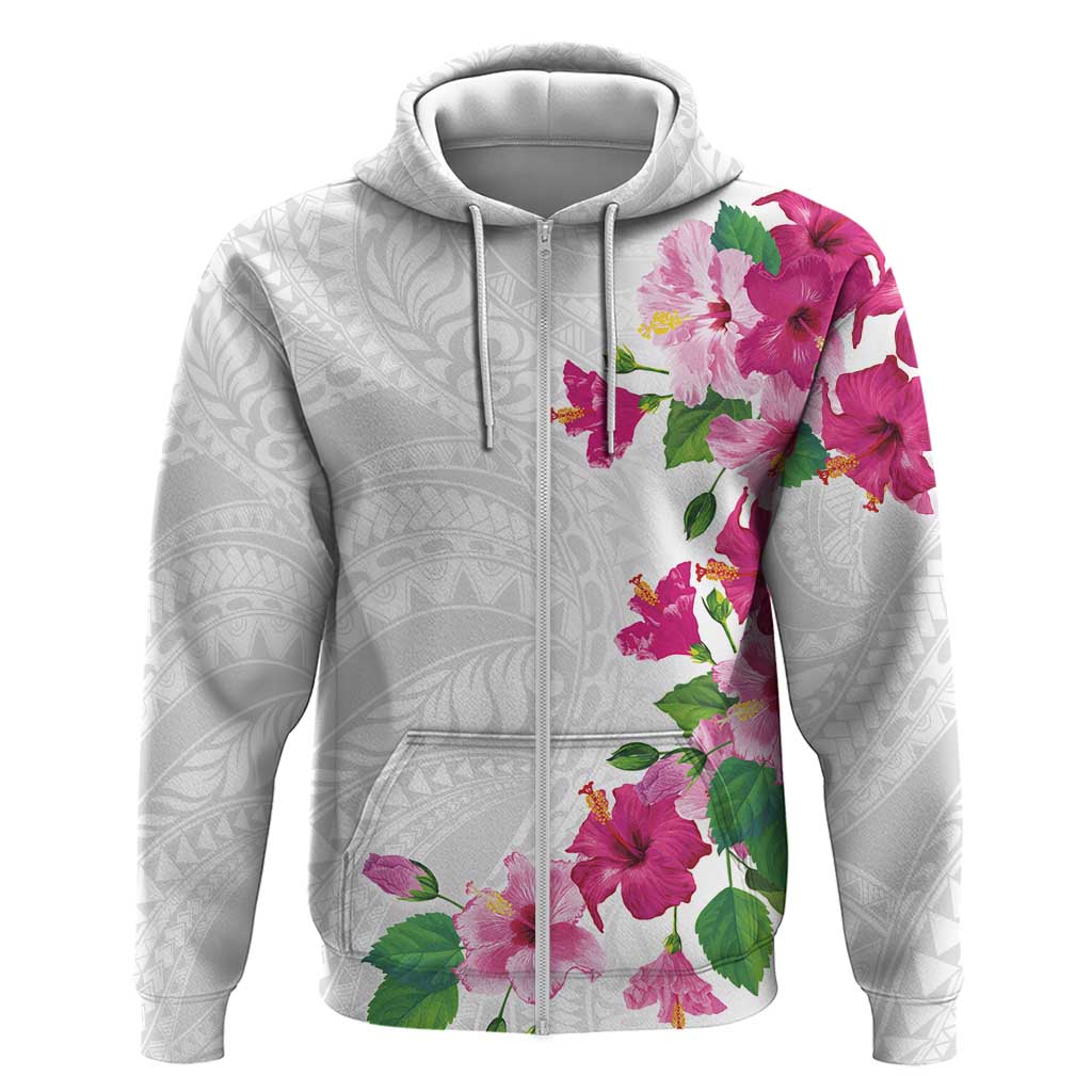 Hawaiian Hibiscus and Art Polynesian Tattoo Zip Hoodie White Color LT03 Zip Hoodie White - Polynesian Pride