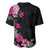Hawaiian Hibiscus and Art Polynesian Tattoo Baseball Jersey Black Color
