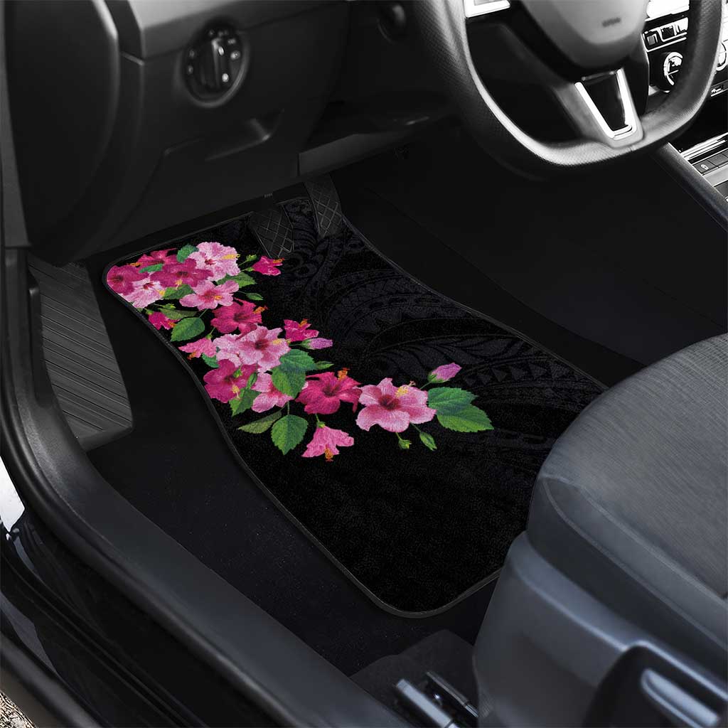 Hawaiian Hibiscus and Art Polynesian Tattoo Car Mats Black Color