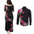 Hawaiian Hibiscus and Art Polynesian Tattoo Couples Matching Puletasi and Long Sleeve Button Shirt Black Color