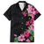 Hawaiian Hibiscus and Art Polynesian Tattoo Family Matching Long Sleeve Bodycon Dress and Hawaiian Shirt Black Color