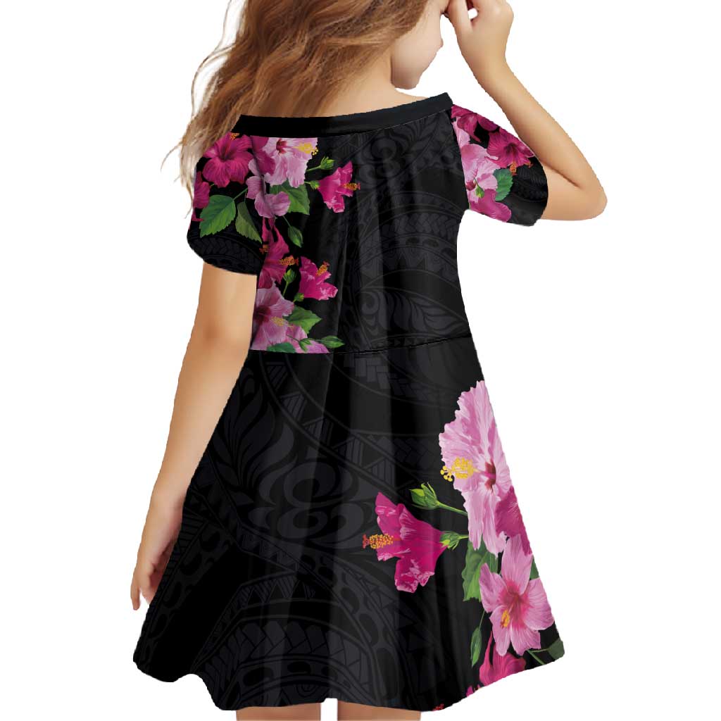 Hawaiian Hibiscus and Art Polynesian Tattoo Family Matching Off Shoulder Maxi Dress and Hawaiian Shirt Black Color