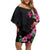 Hawaiian Hibiscus and Art Polynesian Tattoo Family Matching Off Shoulder Short Dress and Hawaiian Shirt Black Color