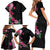 Hawaiian Hibiscus and Art Polynesian Tattoo Family Matching Short Sleeve Bodycon Dress and Hawaiian Shirt Black Color