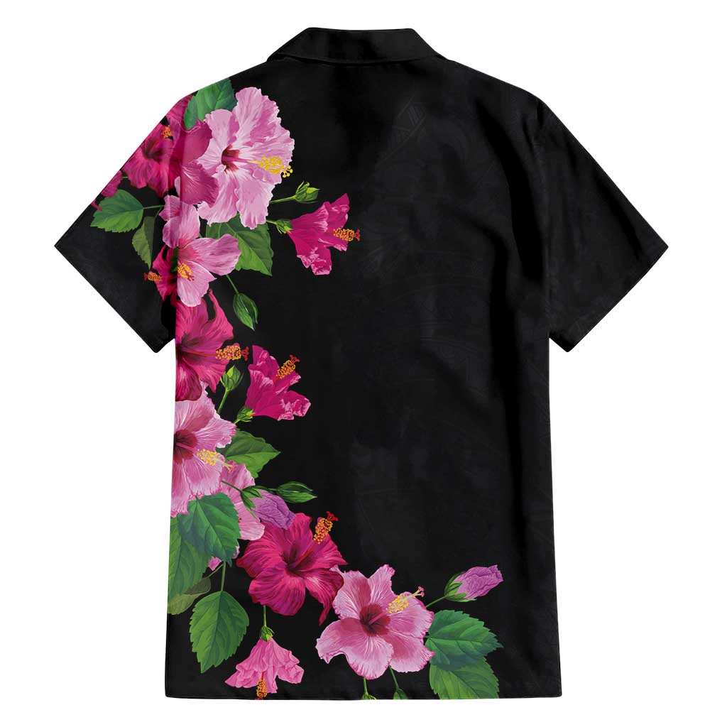 Hawaiian Hibiscus and Art Polynesian Tattoo Family Matching Short Sleeve Bodycon Dress and Hawaiian Shirt Black Color LT03 - Polynesian Pride