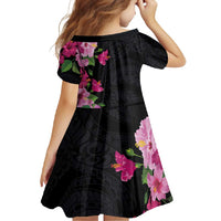 Hawaiian Hibiscus and Art Polynesian Tattoo Family Matching Summer Maxi Dress and Hawaiian Shirt Black Color