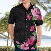 Hawaiian Hibiscus and Art Polynesian Tattoo Hawaiian Shirt Black Color