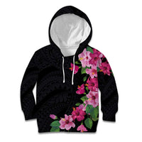 Hawaiian Hibiscus and Art Polynesian Tattoo Kid Hoodie Black Color