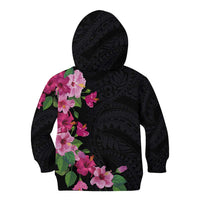 Hawaiian Hibiscus and Art Polynesian Tattoo Kid Hoodie Black Color
