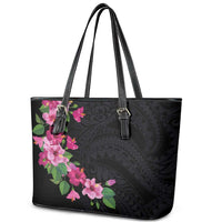 Hawaiian Hibiscus and Art Polynesian Tattoo Leather Tote Bag Black Color LT03 - Polynesian Pride
