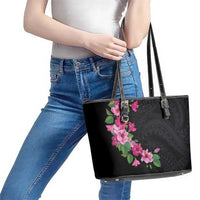 Hawaiian Hibiscus and Art Polynesian Tattoo Leather Tote Bag Black Color LT03 - Polynesian Pride