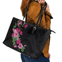 Hawaiian Hibiscus and Art Polynesian Tattoo Leather Tote Bag Black Color LT03 - Polynesian Pride
