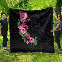 Hawaiian Hibiscus and Art Polynesian Tattoo Quilt Black Color
