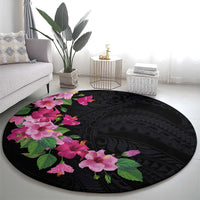 Hawaiian Hibiscus and Art Polynesian Tattoo Round Carpet Black Color LT03 - Polynesian Pride