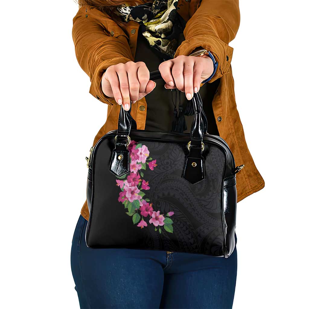 Hawaiian Hibiscus and Art Polynesian Tattoo Shoulder Handbag Black Color LT03 One Size Black - Polynesian Pride