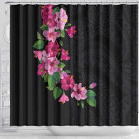 Hawaiian Hibiscus and Art Polynesian Tattoo Shower Curtain Black Color LT03 - Polynesian Pride