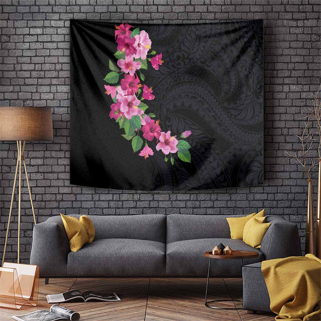 Hawaiian Hibiscus and Art Polynesian Tattoo Tapestry Black Color LT03 Black - Polynesian Pride