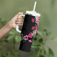 Hawaiian Hibiscus and Art Polynesian Tattoo Tumbler With Handle Black Color