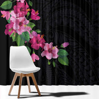 Hawaiian Hibiscus and Art Polynesian Tattoo Window Curtain Black Color
