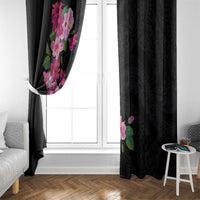 Hawaiian Hibiscus and Art Polynesian Tattoo Window Curtain Black Color