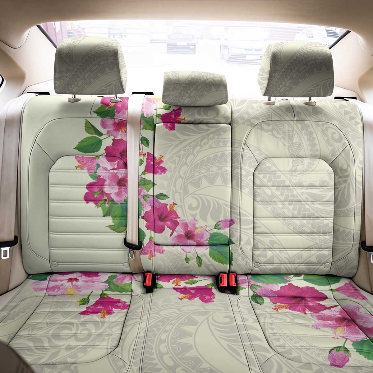 Hawaiian Hibiscus and Art Polynesian Tattoo Back Car Seat Cover Beige Color LT03 - Polynesian Pride