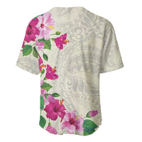 Hawaiian Hibiscus and Art Polynesian Tattoo Baseball Jersey Beige Color