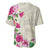 Hawaiian Hibiscus and Art Polynesian Tattoo Baseball Jersey Beige Color