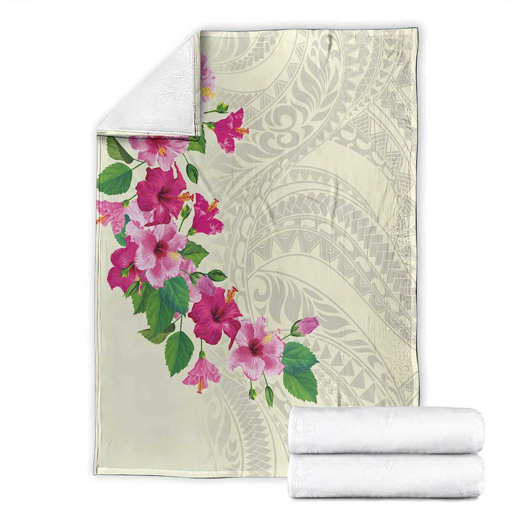 Hawaiian Hibiscus and Art Polynesian Tattoo Blanket Beige Color