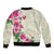 Hawaiian Hibiscus and Art Polynesian Tattoo Bomber Jacket Beige Color