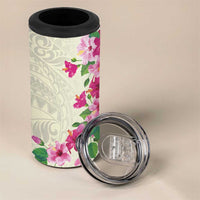 Hawaiian Hibiscus and Art Polynesian Tattoo 4 in 1 Can Cooler Tumbler Beige Color