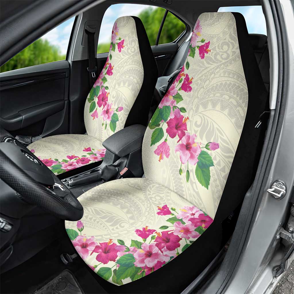 Hawaiian Hibiscus and Art Polynesian Tattoo Car Seat Cover Beige Color
