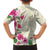 Hawaiian Hibiscus and Art Polynesian Tattoo Family Matching Long Sleeve Bodycon Dress and Hawaiian Shirt Beige Color