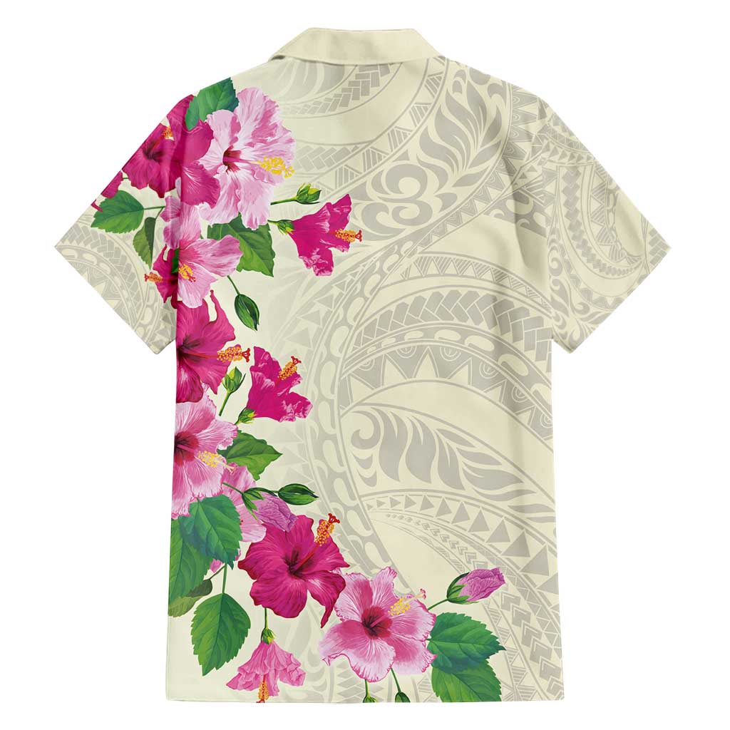 Hawaiian Hibiscus and Art Polynesian Tattoo Family Matching Long Sleeve Bodycon Dress and Hawaiian Shirt Beige Color LT03 - Polynesian Pride