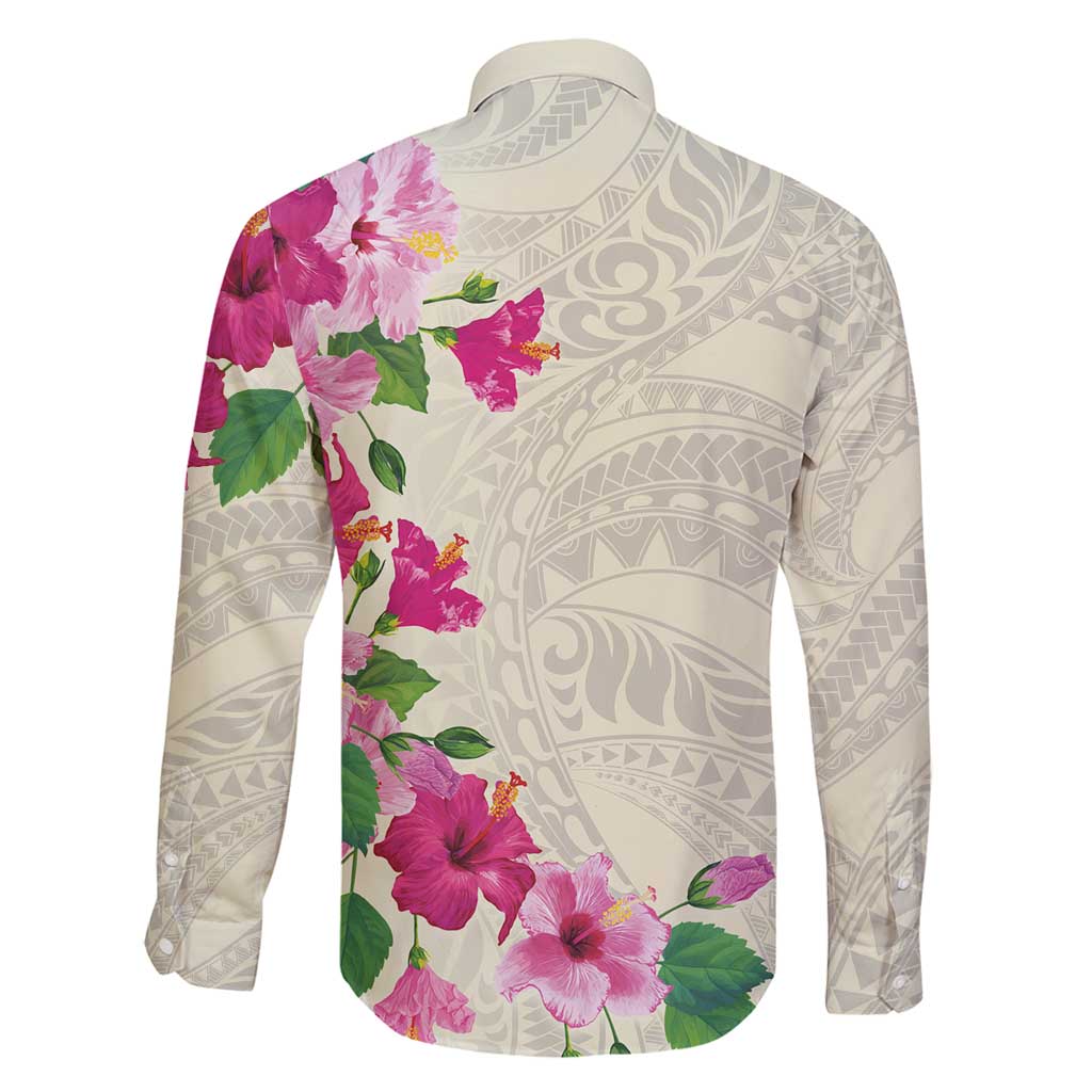 Hawaiian Hibiscus and Art Polynesian Tattoo Family Matching Mermaid Dress and Hawaiian Shirt Beige Color