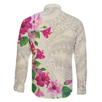 Hawaiian Hibiscus and Art Polynesian Tattoo Family Matching Mermaid Dress and Hawaiian Shirt Beige Color