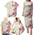 Hawaiian Hibiscus and Art Polynesian Tattoo Family Matching Puletasi and Hawaiian Shirt Beige Color
