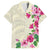Hawaiian Hibiscus and Art Polynesian Tattoo Family Matching Short Sleeve Bodycon Dress and Hawaiian Shirt Beige Color