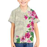 Hawaiian Hibiscus and Art Polynesian Tattoo Family Matching Summer Maxi Dress and Hawaiian Shirt Beige Color LT03 Son's Shirt Beige - Polynesian Pride