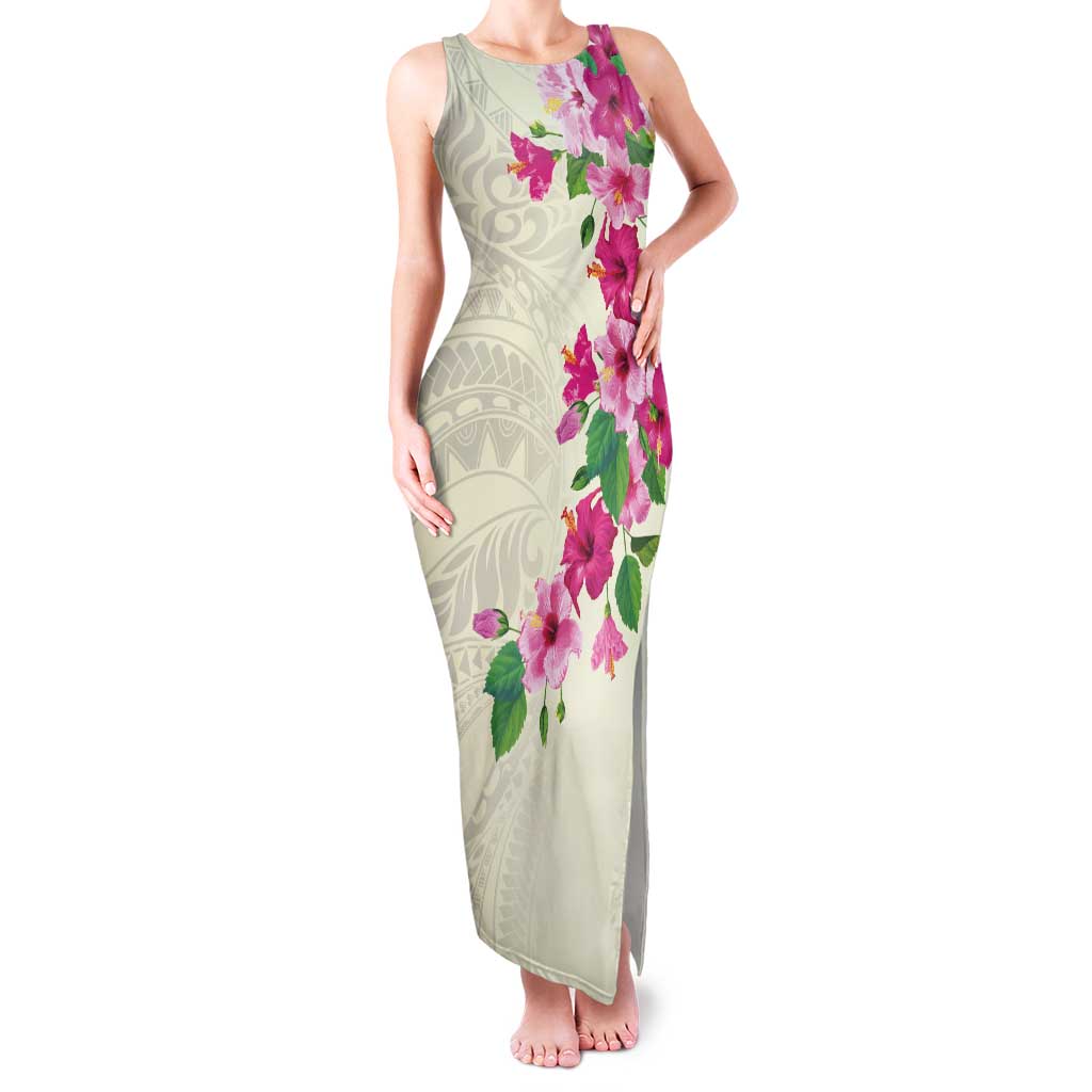 Hawaiian Hibiscus and Art Polynesian Tattoo Family Matching Tank Maxi Dress and Hawaiian Shirt Beige Color