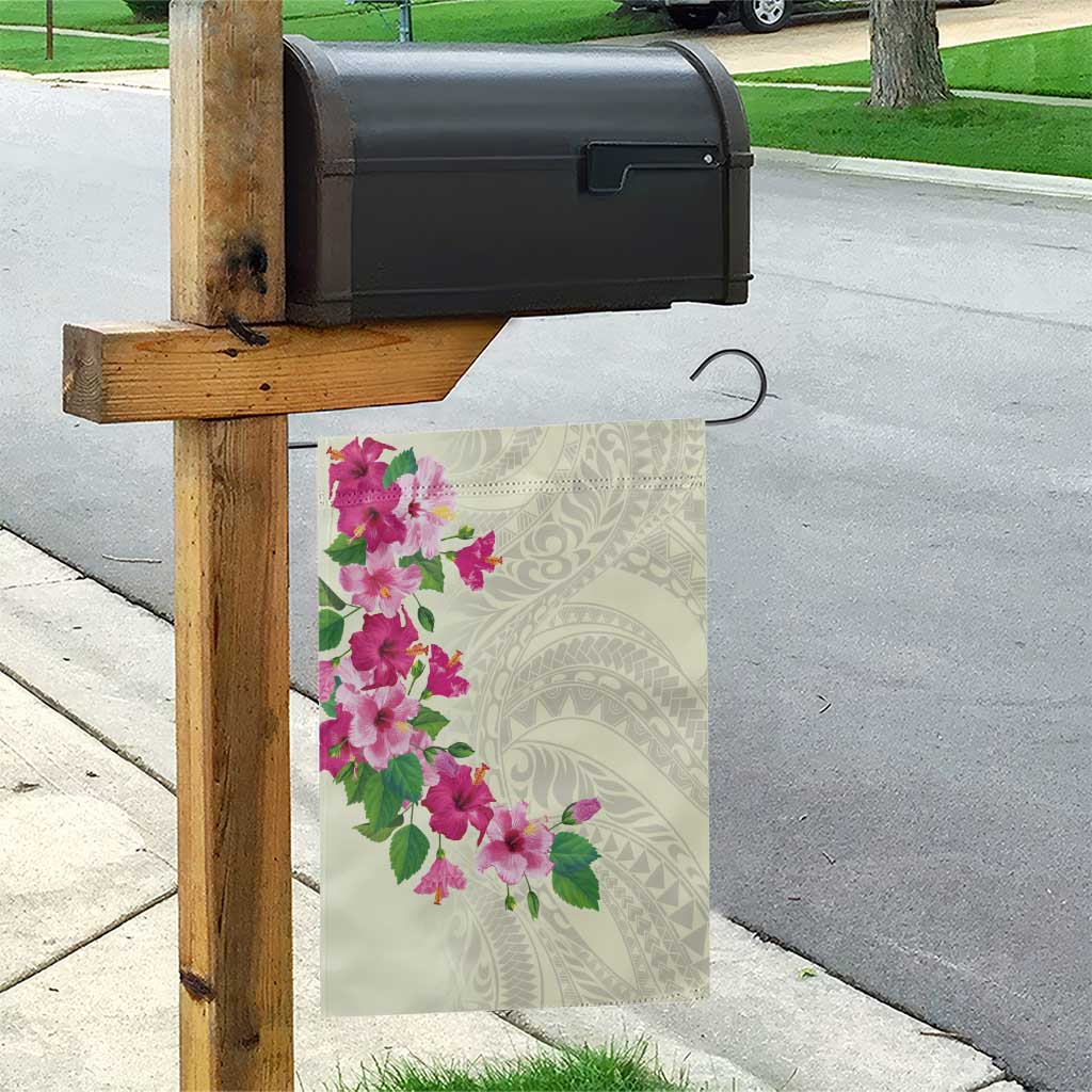 Hawaiian Hibiscus and Art Polynesian Tattoo Garden Flag Beige Color