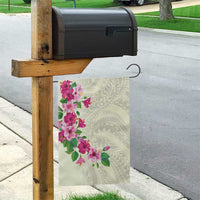 Hawaiian Hibiscus and Art Polynesian Tattoo Garden Flag Beige Color