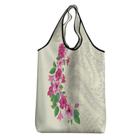 Hawaiian Hibiscus and Art Polynesian Tattoo Grocery Bag Beige Color