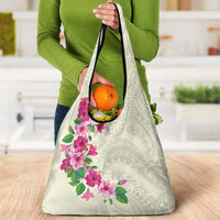 Hawaiian Hibiscus and Art Polynesian Tattoo Grocery Bag Beige Color