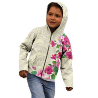 Hawaiian Hibiscus and Art Polynesian Tattoo Kid Hoodie Beige Color
